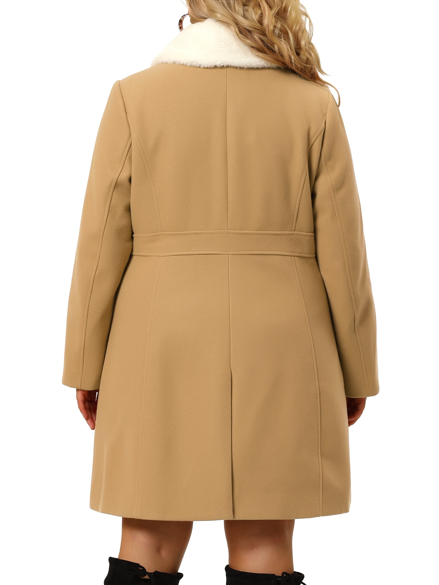 Unique Bargains Women's Plus Size Winter Peacoat Single-Breasted Coat