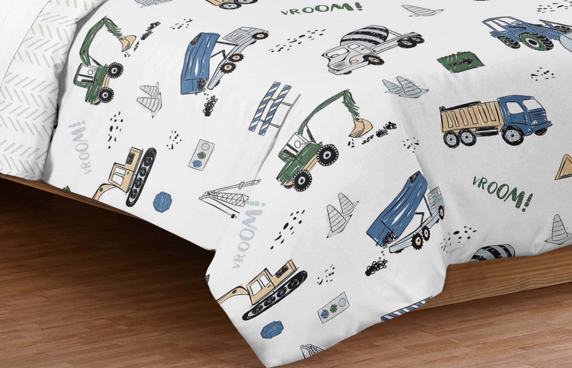 Sweet Jojo Designs Construction Truck Green Blue and Grey Full/Queen Bed Comforter 3 Piece Bedding Set - 3 Piece