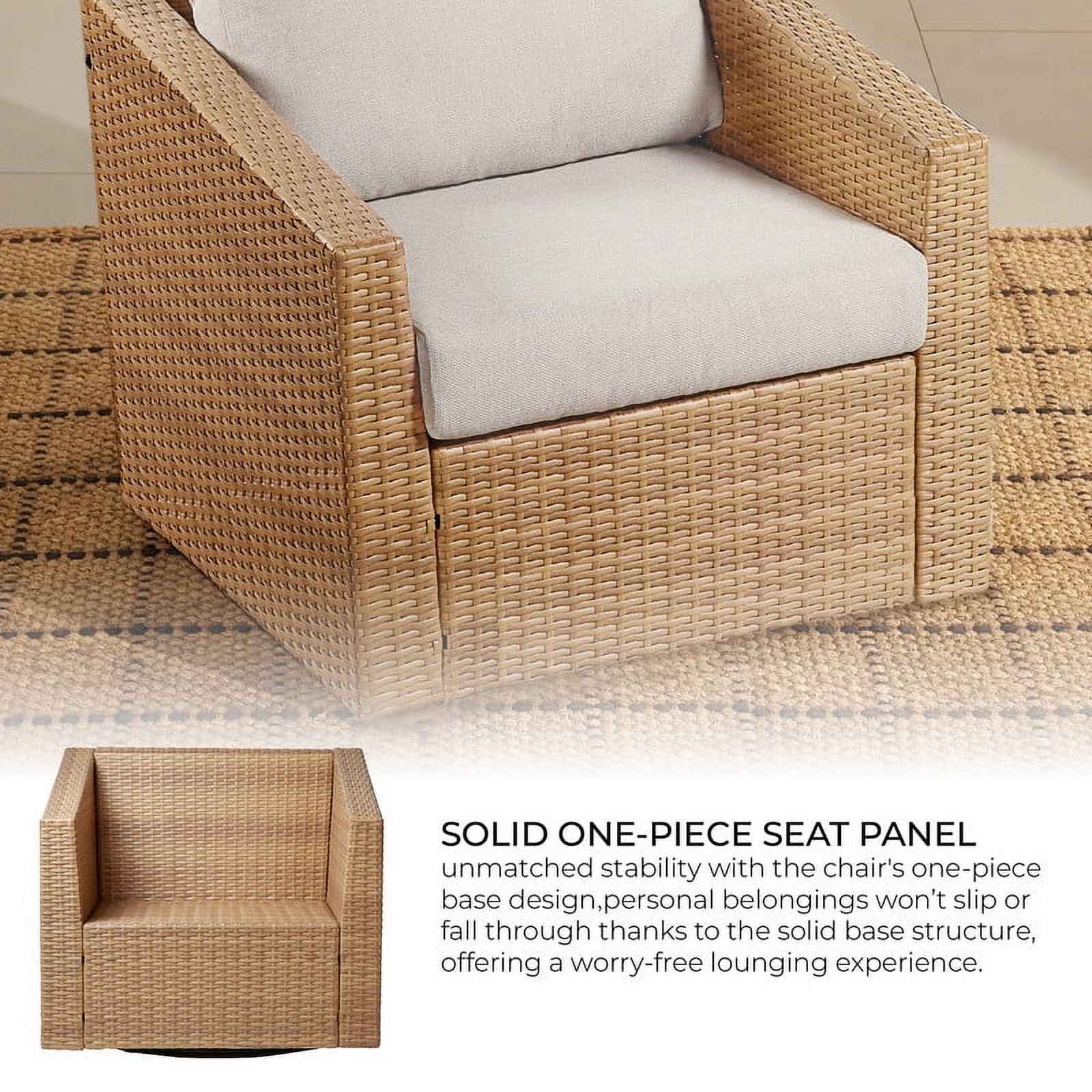 CHITA Outdoor Swivel Wicker Chairs with Cushions, Light Brown/Cream (Set of 2)