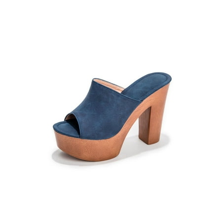 

Fangasis Peep Toe Mule Sandals - Womens Slip On Chunky Block High Heels US Size 5-11.5