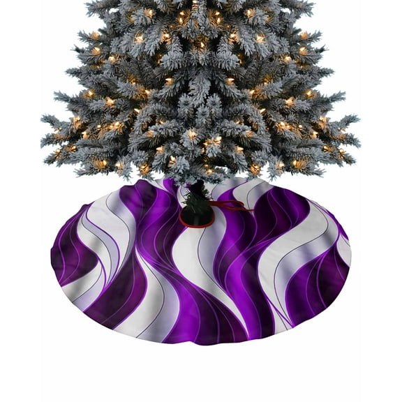 Purple Geometric Christmas Tree Skirt 48 Inches Large Christmas Skirt Tree, Modern White Ripple Abstract Art Tree Skirt Christmas Decorations for Fireplace Party Holidays Indoor Outdoor