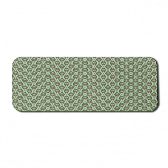 Geometric Computer Mouse Pad, Graphic Peacock Feathers Pattern in Pastel Color Nostalgic Culture, Rectangle Non-Slip Rubber Mousepad Large, 31" x 12" Gaming Size, Pistachio Green Tan, by Ambesonne