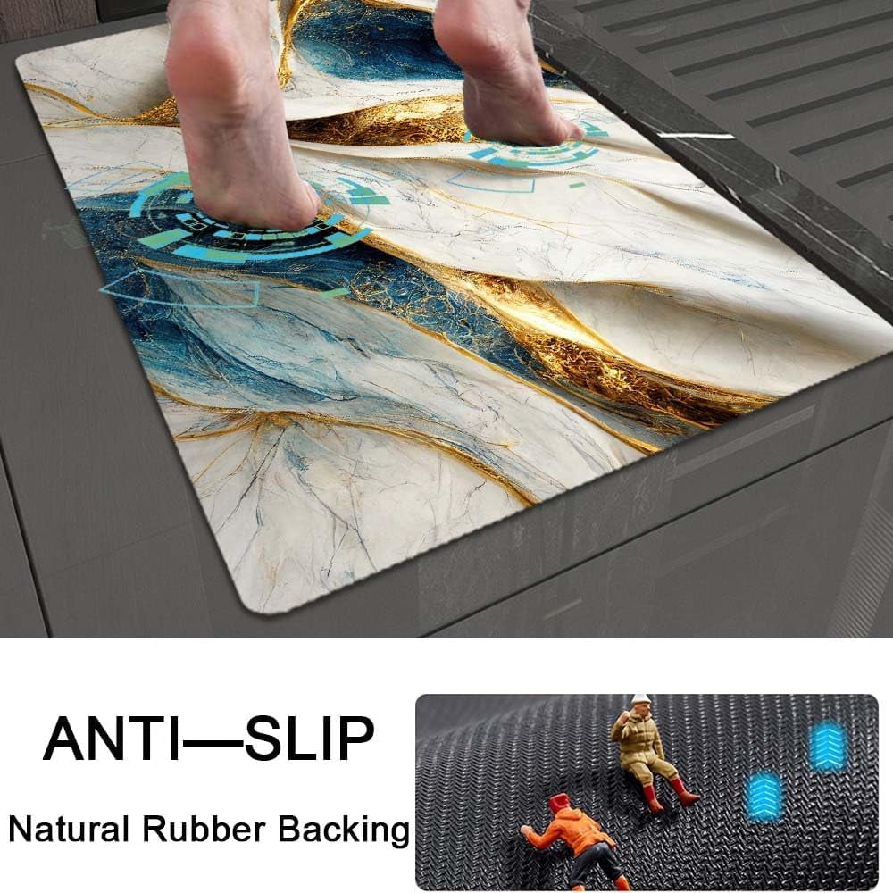 Bath Mat Rug,Abstract Blue and gold marble Non Slip Quick Dry Super Absorbent Thin Bathroom Rugs Fit Under Door-Easy to clean Bathroom Floor Mats-Shower Rug for Shower Sink Bathtub(20" x 31"In)