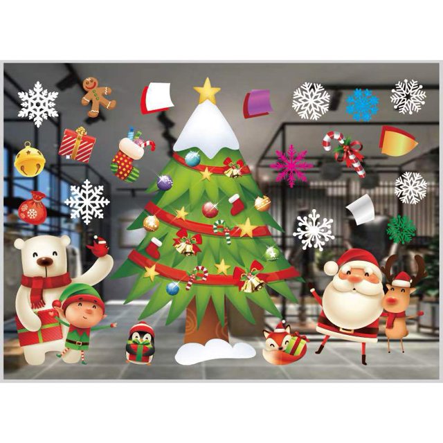Decoración navideña para puertas y ventanas, pegatinas de pared, diseño de escena de cristal para ventana, pegatinas de copo de nieve, autoadhesivo sin costuras, ELE.MX