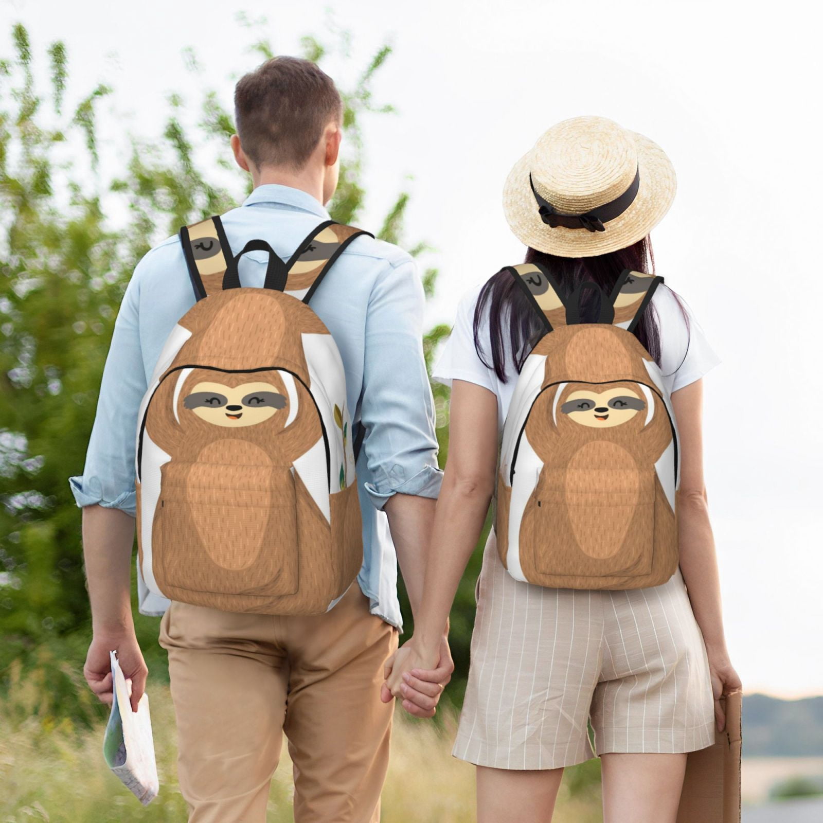 Ratiio Cute Sloth In Yoga Pose Tree Print Canvas Backpack for Women & Men Retro Aesthetic Rucksack Basic Backpack for High School/College Students Travel Laptop Bag