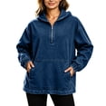 thumbnail image 2 of IUYRTFE Women Denim 1/4 Zip Hooded Pullover Long Sleeve Loose Fit Top with Pockets, 2 of 8