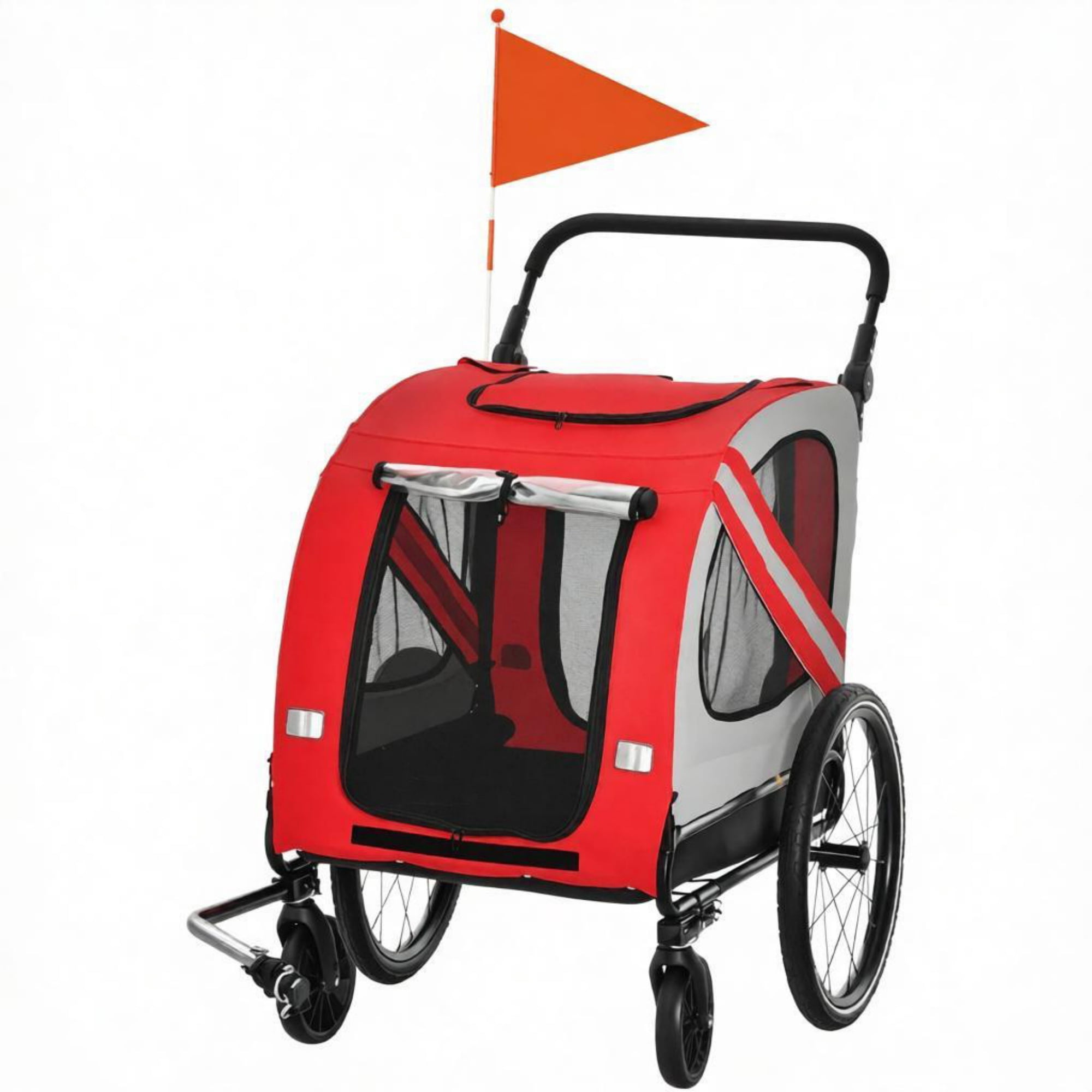 2-in-1 Red Dog Bicycle Trailer, Road-Visibility Reflectors, Weather-Strong Cover, as Pet Outdoor Travel Essential for Hiking Routes