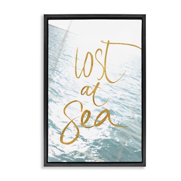 Stupell Industries Tropical Lost At Sea Phrase Black Floating Frame Canvas Art, 17 x 25, by Susan Bryant