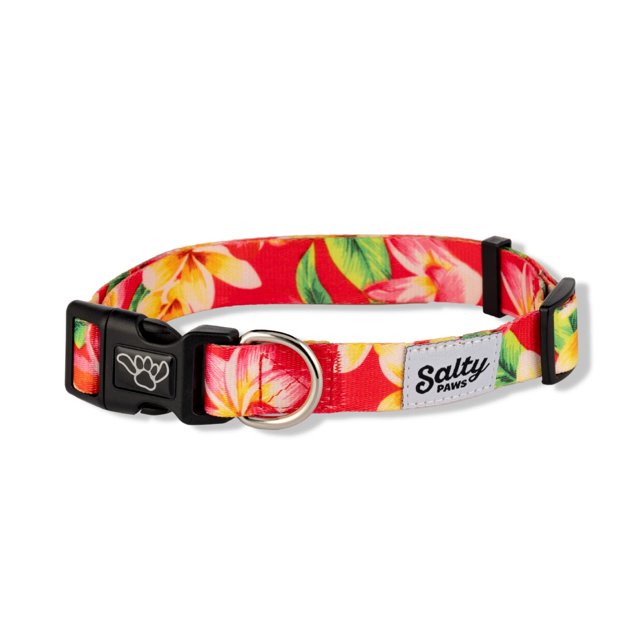 Shaka'S Salty Paws Collar De Perro Rosa Tropical Para Pesca En Bote En La Playa (Collar Grande Ajustable De 18 A 26 Pulgadas Para Perros De 50 A 90 Libras, Collar Con Estampado Floral Hawaiano Rosa)