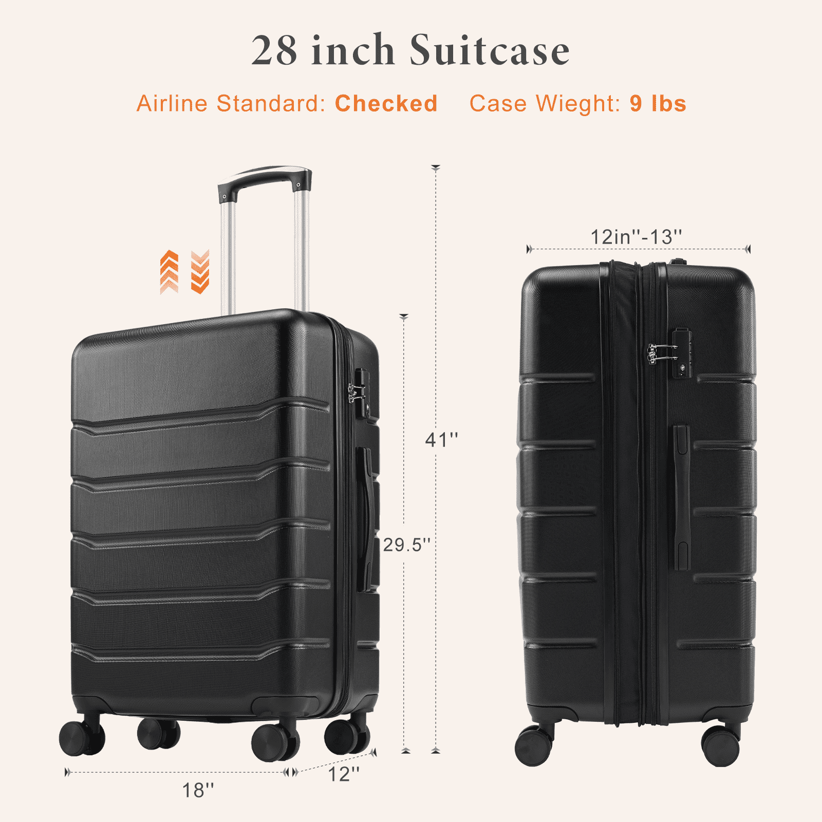 MAYEERTY 28" Expandable Hardside Luggage Spinner Wheels ABS TSA Lock Durable Lightweight Travel Suitcase Black