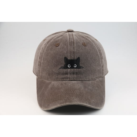 Peeking Black Cat Embroidered Washed Baseball Cap, Adjustable Low Profile Adult Dad Hat, Vintage Cotton Casual Outdoor Fashion Hat