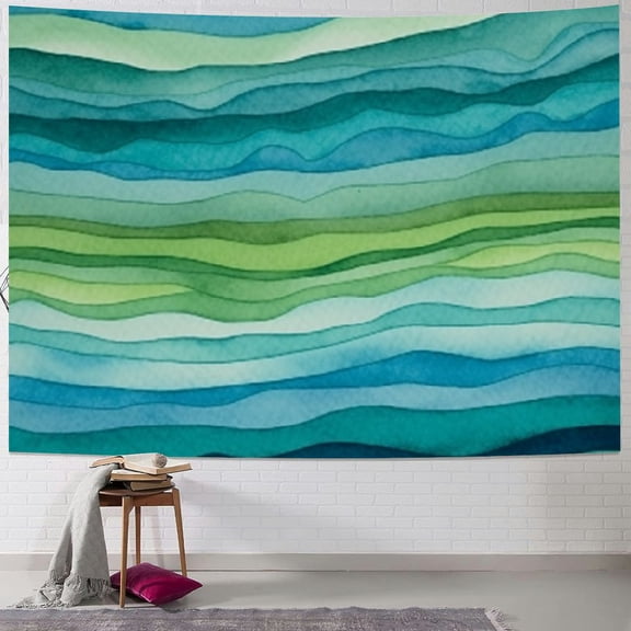 Patifu Wave Pattern Stripes Watercolor Painting Tapestry Wall Hanging Unique Style Home Wall Decor Art for Living Room Bedroom Apartment Farmhouse Dorm 40x30inch