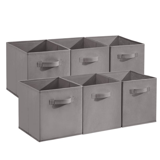Juego de 12 Cubos de Almacenamiento de Tela Plegables con Asas, 11 Pulgadas, Botes Organizadores Plegables para Estantes, Clóset, Guardería y Decoración del Hogar, gris
