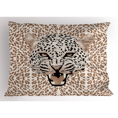 African Pillowcase - Modern Pillow Sham Roaring Leopard Portrait with Rosettes Wild African Animal Big Cat Graphic, Decorative Standard King Size Printed Pillowcase, 36 X 20 Inches, Cocoa Beige Black, by Ambesonne