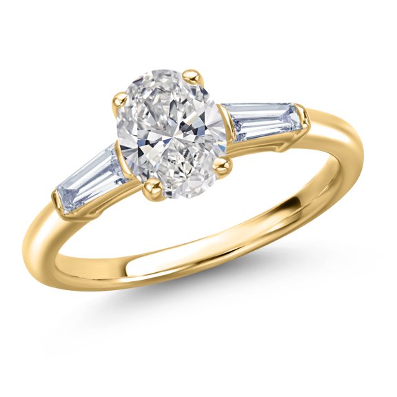 Gem Stone King 18K Yellow Gold Plated Silver IGI Certified Lab Grown Diamond Engagement Ring for Women | 1.30 Cttw | Center 1 Ct Oval Cut | D-E Color | VS1-VS2 Clarity (Size 5)