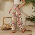 thumbnail image 3 of WTOBBY Women's Cotton Linen Floral Printed Loose Elastic Waist Ankle Pants for Summer, Casual Cropped Trousers with Drawstring, Comfortable and Stylish,Vermilion M, 3 of 4