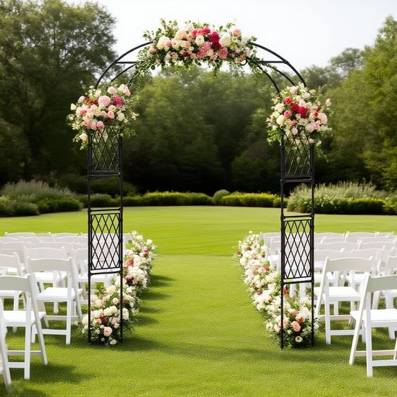 Metal Garden Arbor, 86.6" x 47" Arch Trellis for Climbing Plants, Weather-Resistant Decorative Wedding Archway, Sturdy Iron Frame, Outdoor Black Garden Arch for Patio, Lawn, Pathway, Event Party Back