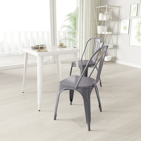 Merrick Lane Powder Coated Metal Stacking Dining Chair with Clear Coat Finish and Plastic Floor Glides for Indoor Use