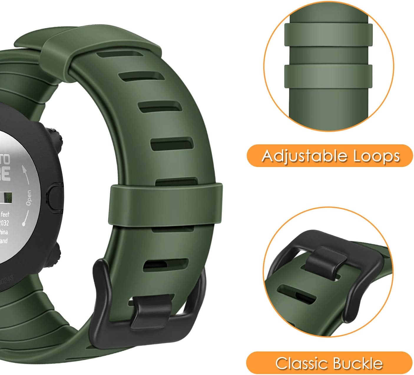 CRKMGS-Fintie Watch Band Compatible with Suunto Core, Rubber Accessory Strap Replacement Wrist Sport Bands w/Metal Clasp Compatible with Suunto Core Smartwatch, Olive