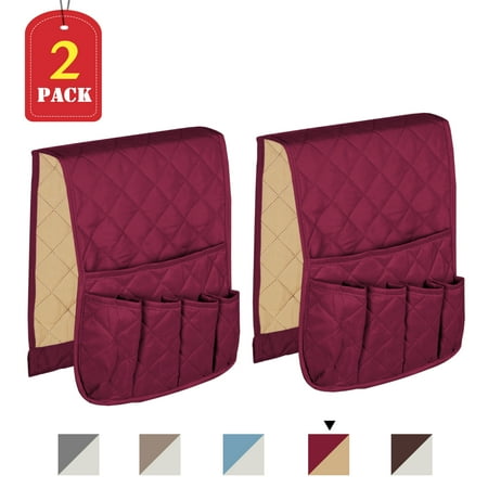 Sofa And Chair Slipcover Set Sofa Couch Chair Armrest Organizer with Non-Slip Pipe, Fits for Phone, Book, Magazines, TV Remote Control, 2 Packs (Burgundy/Tan) - 35
