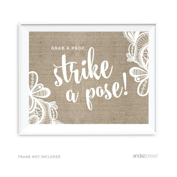 Grab A Prop & Strike A Pose Burlap Lace Wedding Party Signs