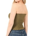 thumbnail image 2 of "Women Strapless Pleated Solid Colors Smocked Bandeau Sexy Tube Crop Tops (DUSTY OLIVE, Large)", 2 of 4