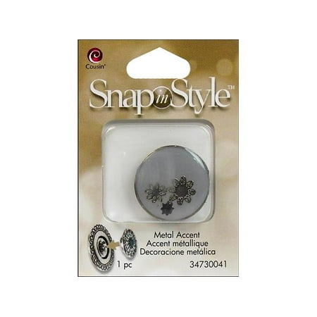 Cousin Snap in Style Metal Accent, Gray with Flower