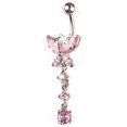 thumbnail image 2 of Crystal Butterfly Dangle Ball Barbell Bar Belly Button Navel Ring (Pink), 2 of 4