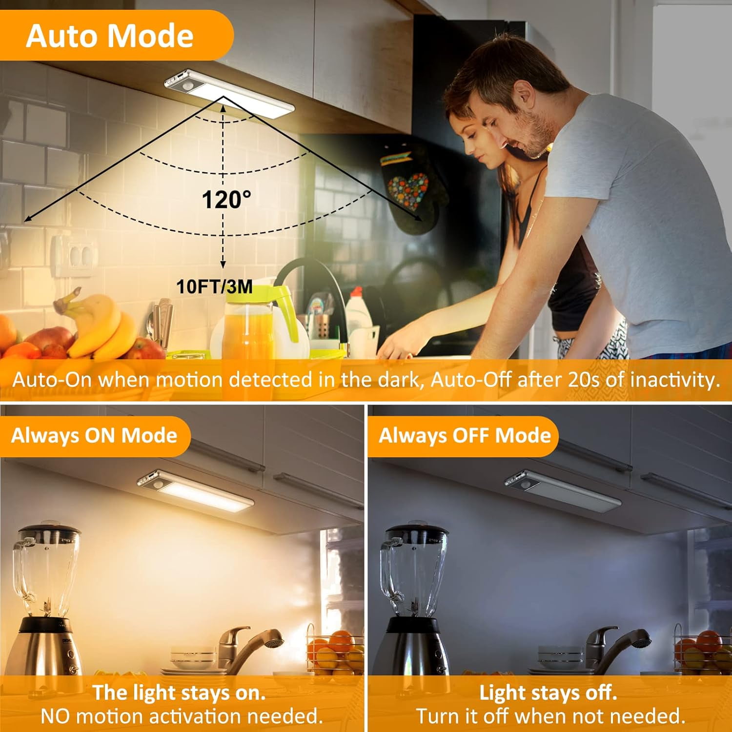 30-LED Motion Sensor Under Cabinet Lights, Magnetic Rechargeable Under Counter Closet Light, Wireless Night Light Bar Stick-On, 2-Pack, Cool White