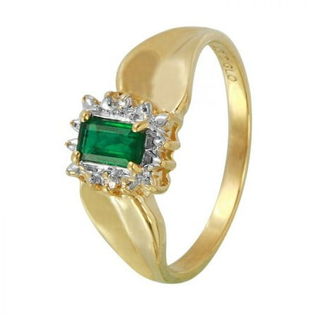 Ladies 0.01 Carat Created Emerald And Diamond 10k Yellow Gold Ring