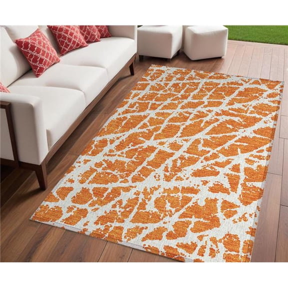 HomeRoots 559284 5 x 8 ft. Orange & White Abstract Washable Non Skid Indoor Outdoor Rectangle Machine Woven Area Rug