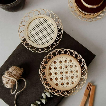 

Handmade Bamboo Woven Saucer Bamboo Coaster Cup Holder Pot Pad Tea Mat Japanese Style Rattan Woven Cup Holder Coaster FYCONE