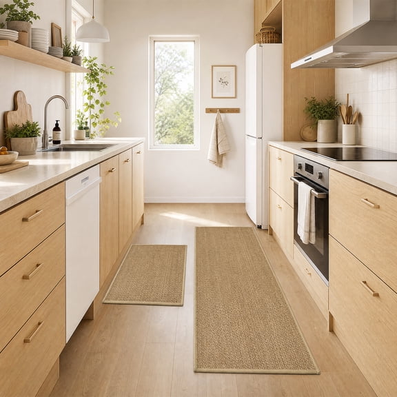 Kitchen Rugs Set of 2 Absorbent Non-Slip Washable Linen Textured Chenille Floor Mats, Polyester Runner Rugs for Kitchen Sink Laundry Entryway 17x29 17x47