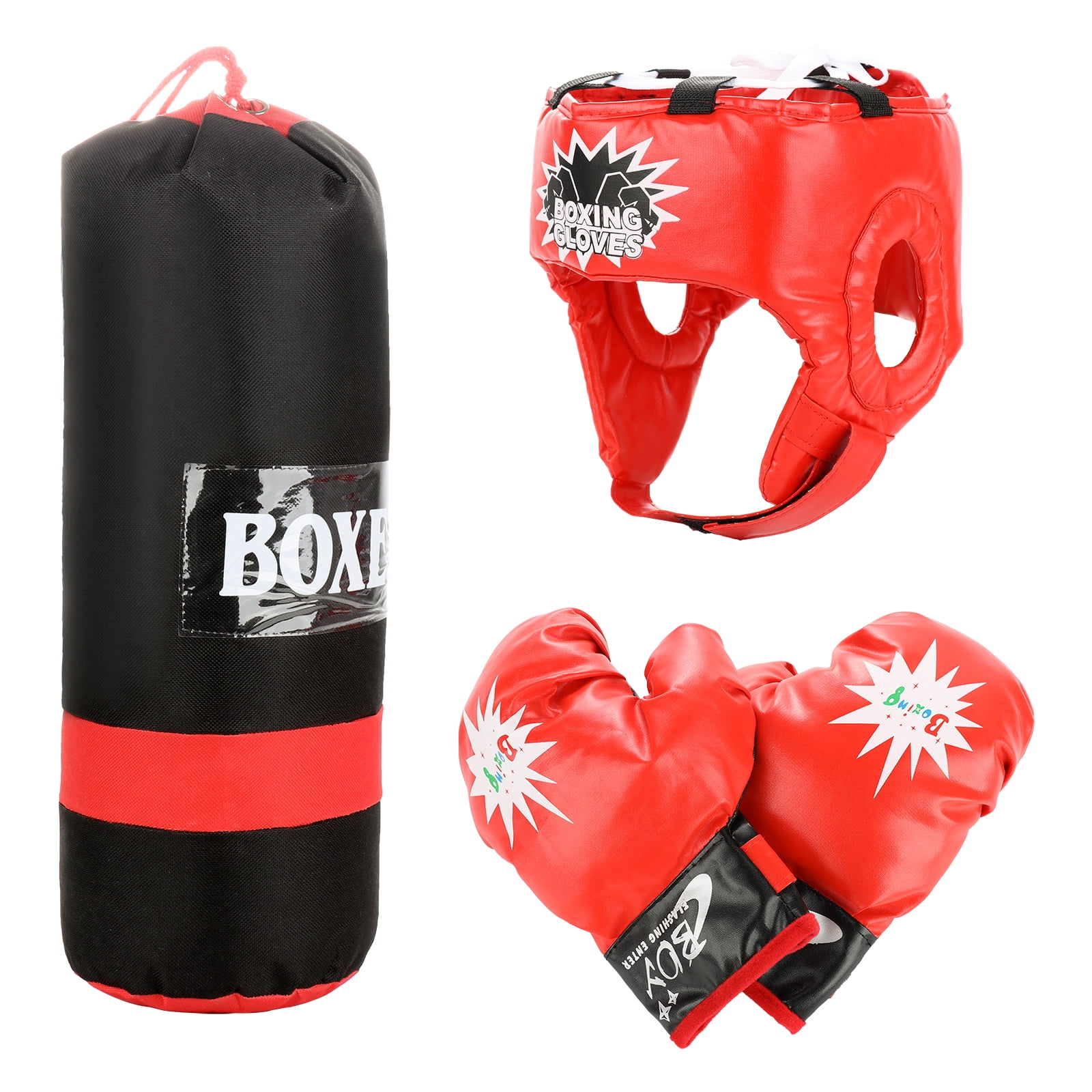 Deluxe Youth Boxing Set Headgear Gloves Punching Bag Kids Training Gear Toy 