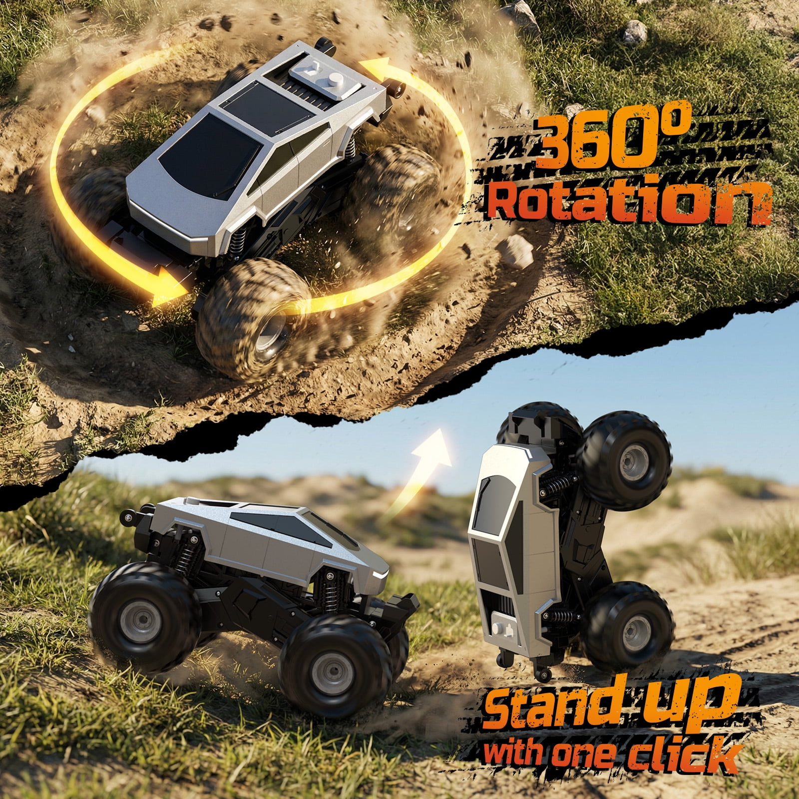 JoyStone Amphibious RC Car for Kids, 4WD Remote Control Monster Truck, All-Terrain Waterproof RC Truck with 360° Stunts, One-Key Stand-Up, LED Lights, Off-Road Toy for Boys Girls