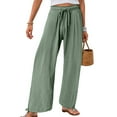 thumbnail image 2 of vigerkar Wide Leg Pants Woman Linen Palazzo High Waisted Drawstring Summer Casual Business 2025 Beach Vacation Pants Green, XL, 2 of 6