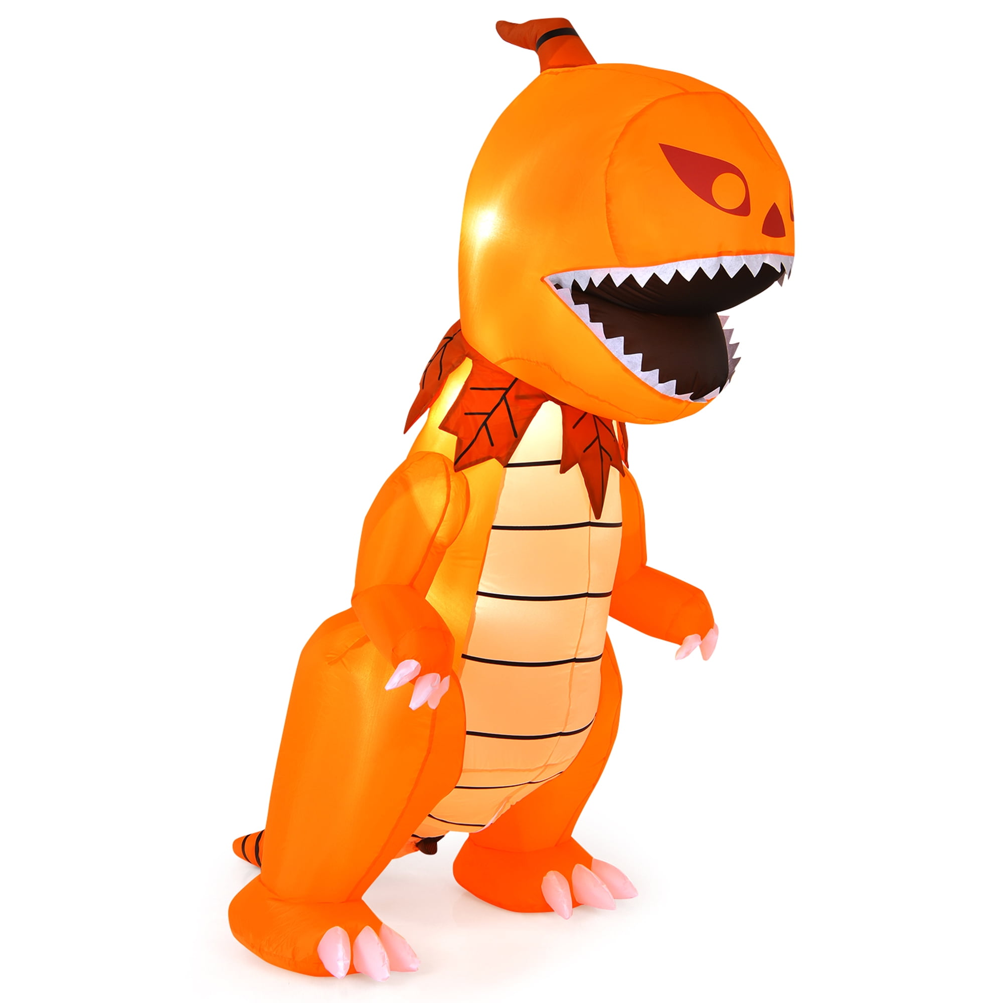 Gymax Pumpkin Dinosaur Halloween Yard Inflatable, with Built-in LED Lights 8'