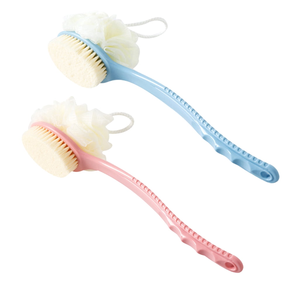 2pcs Long Handle Body Scrub Brush Back Scrubber Bathing Brush with Exfoliating Puff and Strong