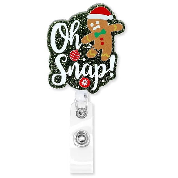 Christmas Badge Reel ID Nurse Name Badge Holder Acrylic Retractable Cute Alligator Clip Glitter Xmas Ornaments-Style 2