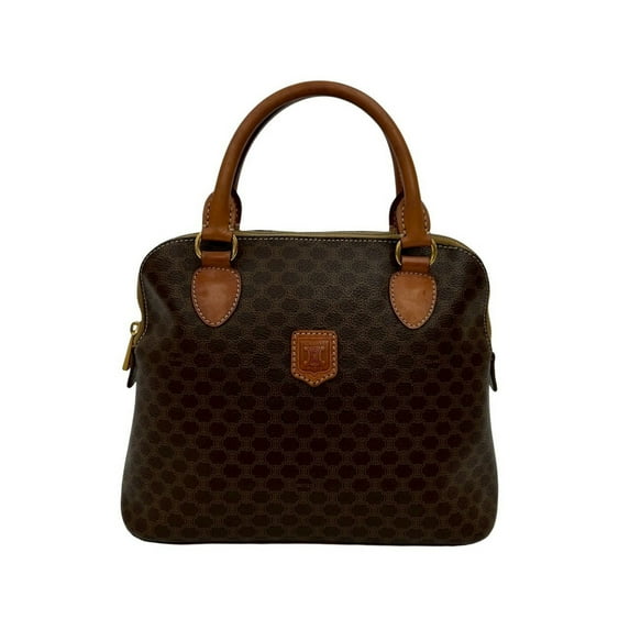 Pre-Owned CELINE Macadam Blason Triomphe Pattern Leather Handbag Mini Tote Bag Brown... (Good)