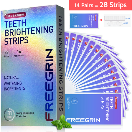 FREEGRIN Teeth Whitening Strips - 14 Treatments (28 Strips), Deep Stain Removal for Whiter Teeth, Enamel Safe & Sensitivity Free Whitening Formula