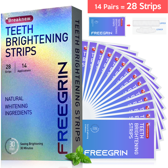 FREEGRIN Teeth Whitening Strips - 14 Treatments (28 Strips), Deep Stain Removal for Whiter Teeth, Enamel Safe & Sensitivity Free Whitening Formula