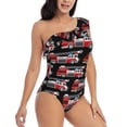 thumbnail image 3 of Sikiie Fire and Rescue Truck Print Women One Piece Swimsuits Tummy Control One Shoulder Bathing Suits Ruffle Swimwear, From S to XXL-Medium, 3 of 6