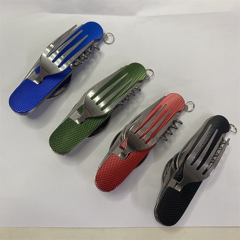 4pcs Camping Cutlery Set Folding Knife Set Stainless Steel Portable 4-in-1 Multi-Functional Outdoor Survival Travel Hiking Cutlery Set Detachable Cutlery