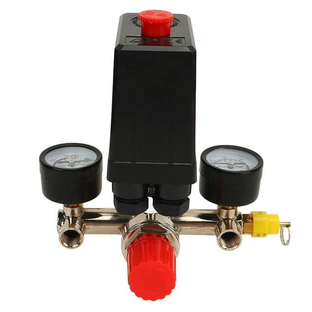 Válvula De Control De Presión, 0-12BAR 0-180PSI Regulador Doble Perilla De Interruptor De Presión Ajuste Puertos Estándar Para Compresor De Aire