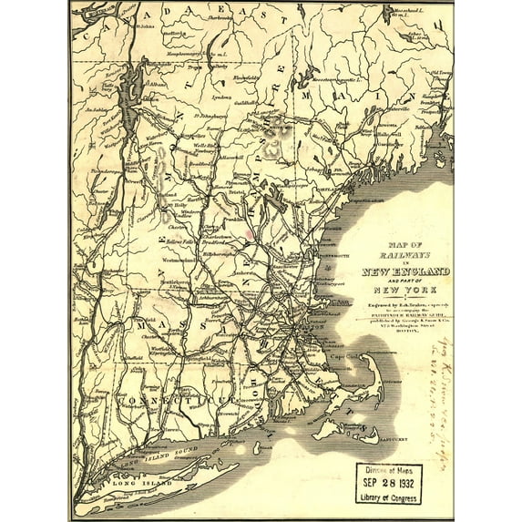 24"x36" Gallery Poster, Map of railroads in New England 1849