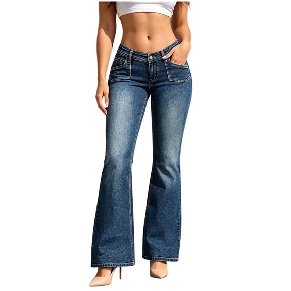 Tqcoqu Womens Low Waisted Bootcut Jeans,Stretchy Flare Jeans Trendy 2026 Bell Bottom Denim Pants for Women,Dark Blue Women's XXS-L