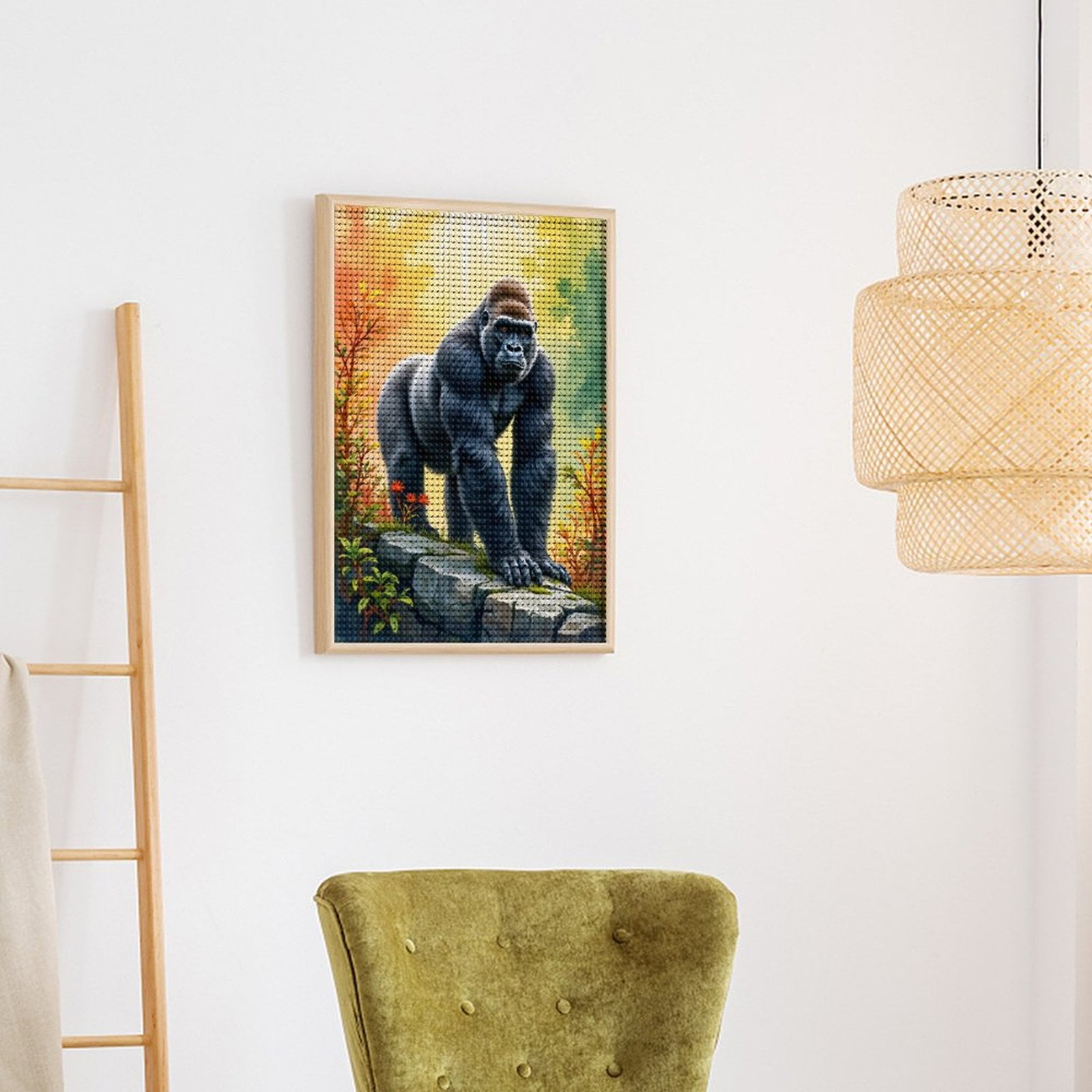 Diamond Art Kits for Adults - Gorilla On Rock In Sunlit Forest 5d Diamond Painting for Adults, Diamond Art for Adults Beginners, Frameless Diamond Painting Kits for Adults for Home Wall Decor