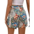 thumbnail image 4 of Women's Printed Bohemian Shorts with Front Knot High Waist Summer Beach Vacation Shorts Green S, 4 of 8