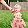 thumbnail image 2 of ZEHJUHAN Baby Girl's Birthday Sleeveless Printed Mesh Tutu Romper with Bow Headband, Letter & Ruffle Detail Pink，9-12M, 2 of 6